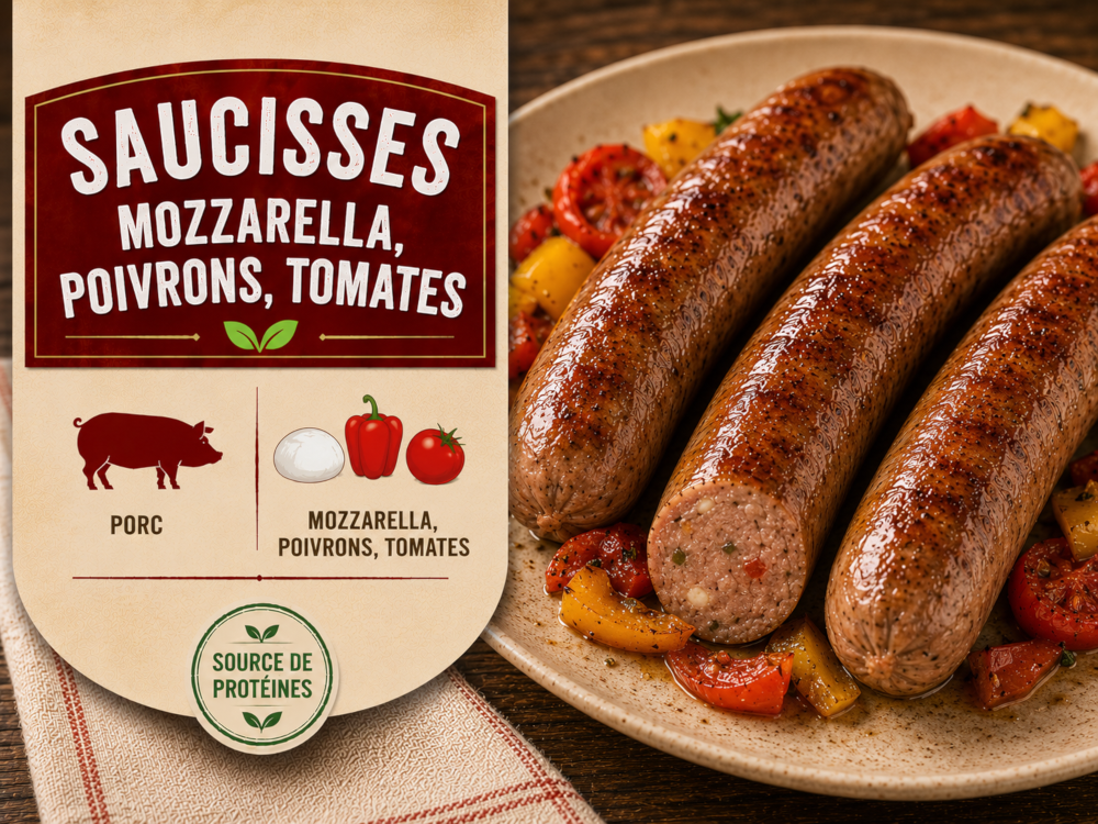 Saucisses Mozzarella, poivrons, tomates